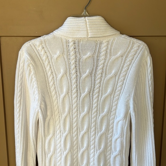 Chaps XL100% Cotton White Zipper Front Fisherman Chunky Cable Knit Sweater Shawl - Picture 6 of 7